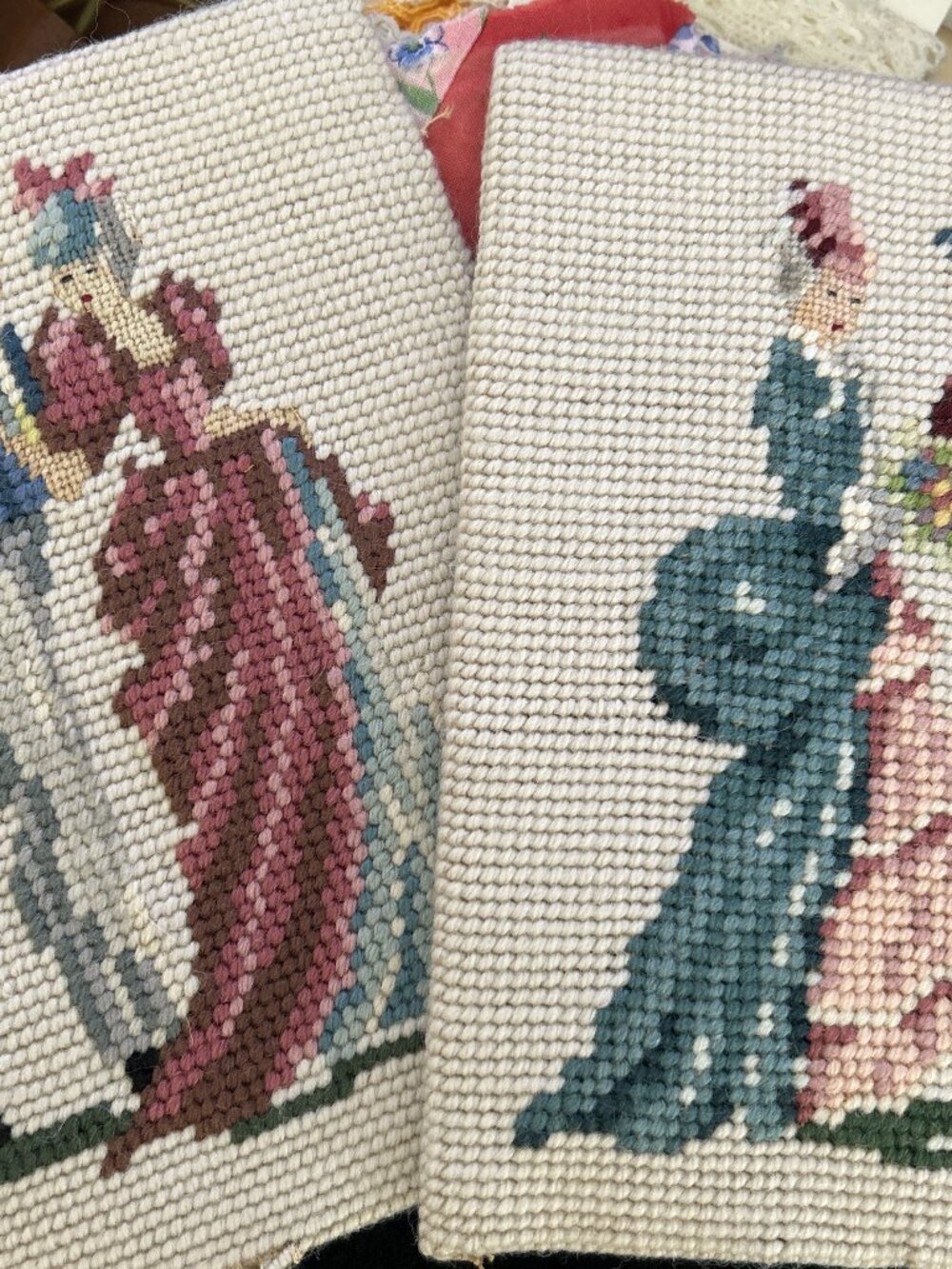 Set of 2 MCM Needlepoint Lady Courting Couple Ready to Finish